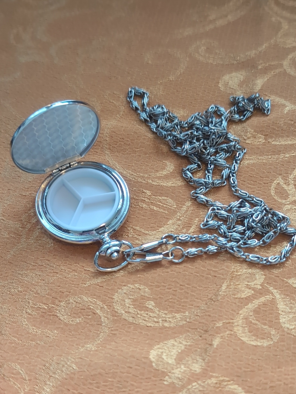 Kikkerland Silver Tone Round Locket Necklace with White Compartment
